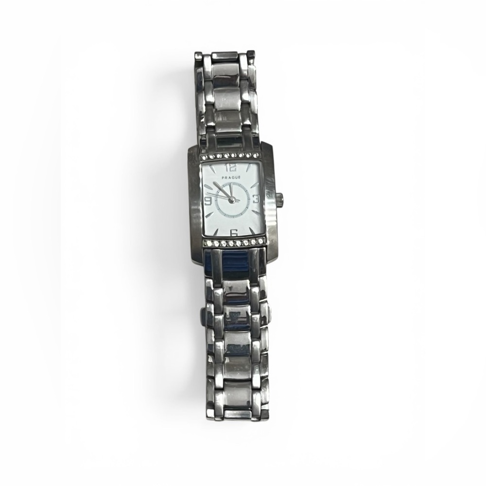 Prague Tank Style Rectangular Stainless Steel Crystal Watch Women